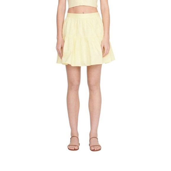 New Staud Sea Stretch Cotton Mini Skirt Ruffle Tiered Sunray Yellow NWOT - Picture 2 of 7